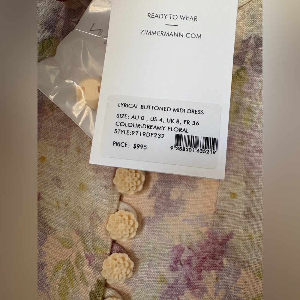 ❌SOLD❌NWT Zimmermann Lyrical Buttoned Midi Dress in Dreamy Floral | sz0 US4 UK8 - Picture 8 of 14